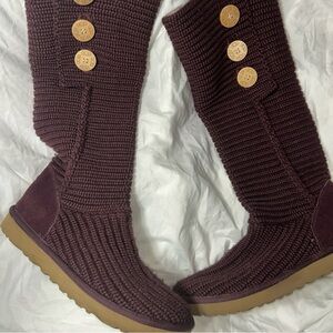 UGG Burgundy Knit Button Boots